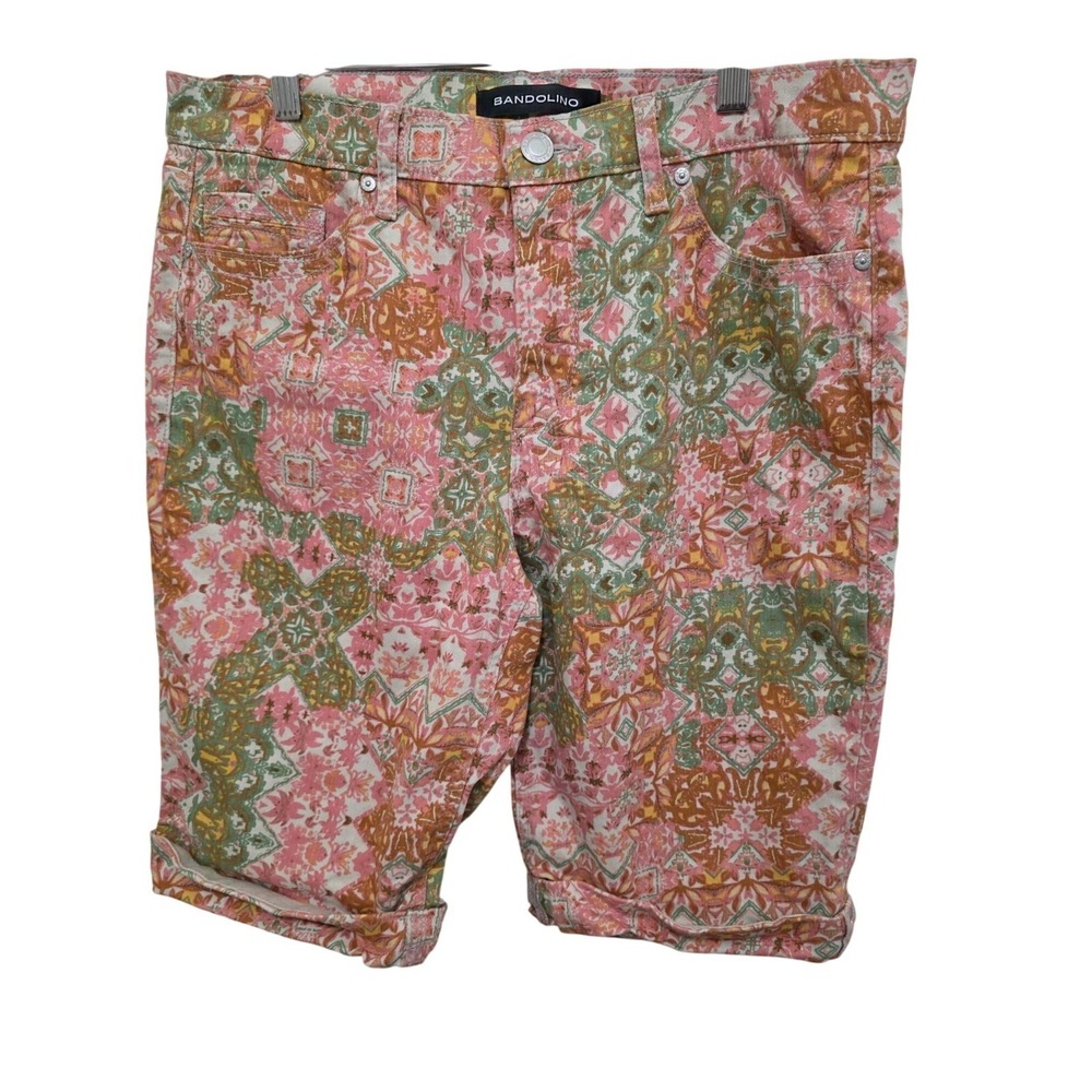 Bandolino Women Riley Pink & Green Floral Print Bermuda Shorts Size 10